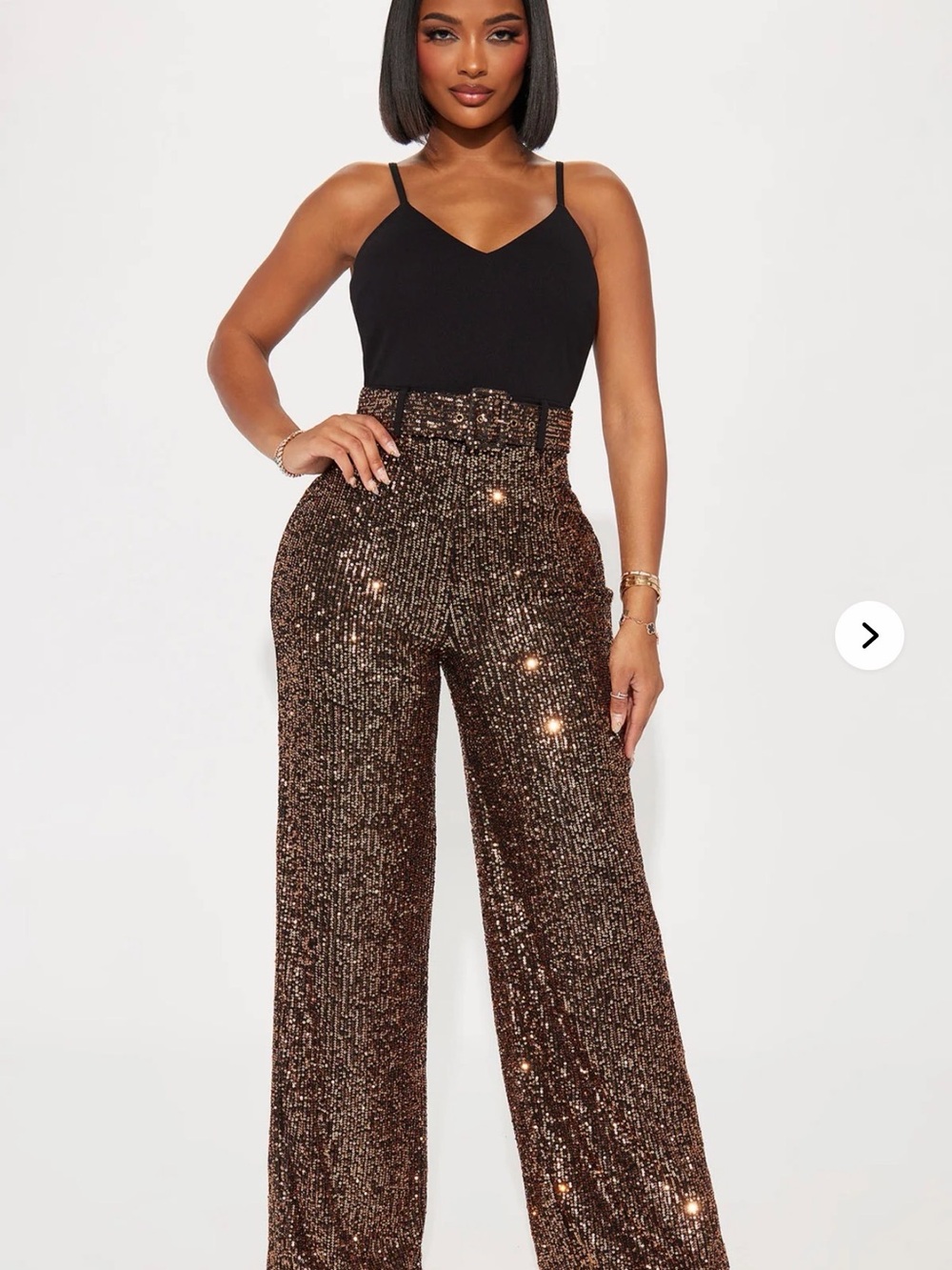 Fashion Nova Bronze Sequin High-Waist Wide-Leg Pants